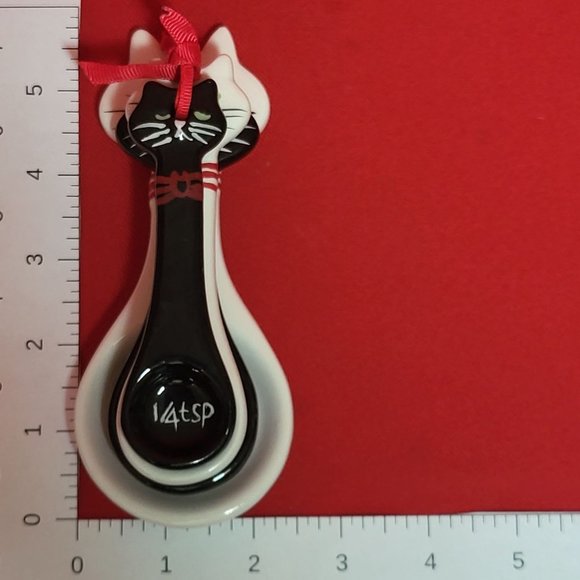 Cat Shaped Ceramic Measuring Spoons Figural Set of 4 Black White Cat Lover Gift - Picture 9 of 11